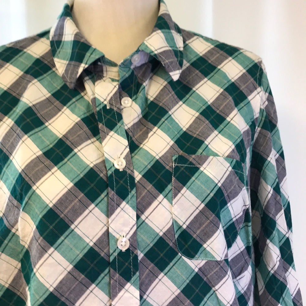 Kim Rogers Green & Blue Plaid Button Up Shirt LG - Picture 5 of 9